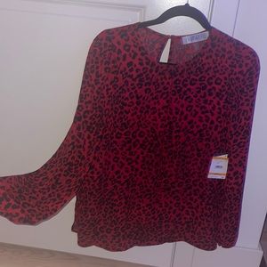 KASPER red and black leopard print blouse